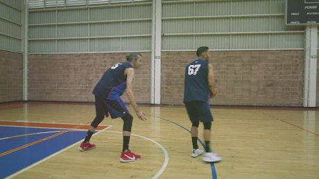 Pair of good basketball players playing a match.