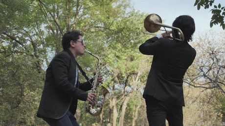Pair of Jazz musicians in nature.
