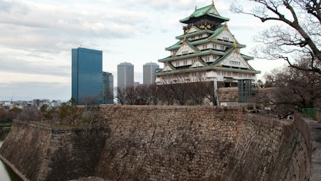 Panorama around the Osaka samurai castle.