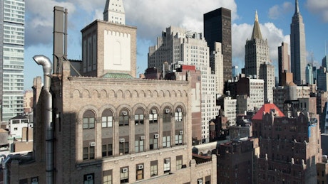 Panoramic view of Manhattan buildings.