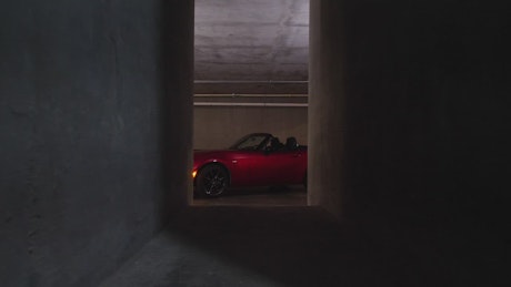 Parked red sports car.