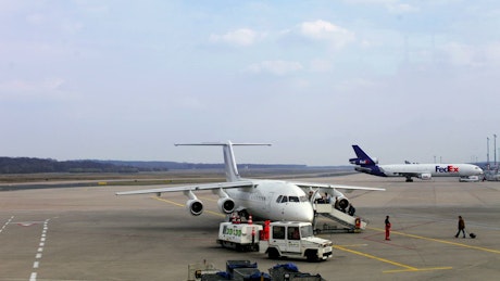 Passenger plane preparing for takeoff.
