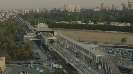 Passenger train station in a shot from above