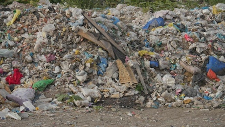 Piles of rubbish in a dump.