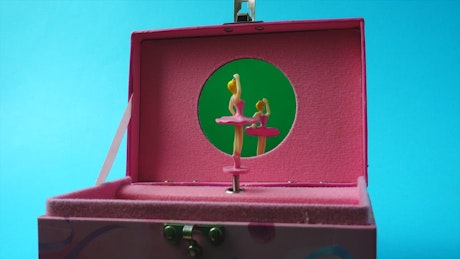 Pink music box with a spinning dancing doll.