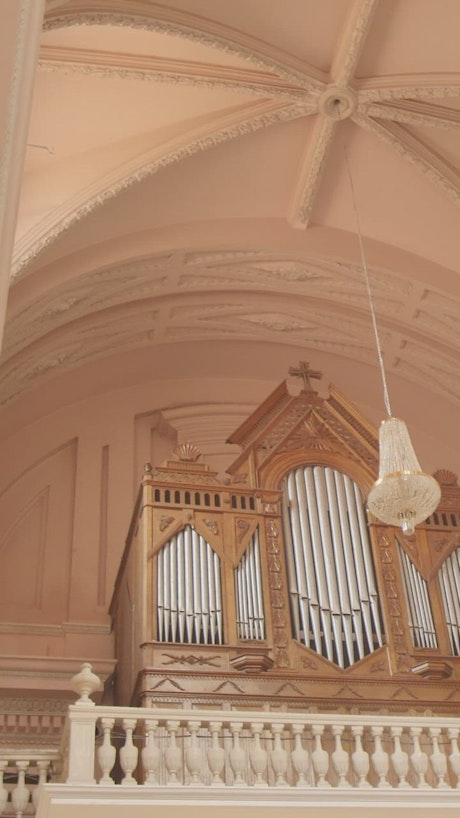 Pipes of an organ high up in a church