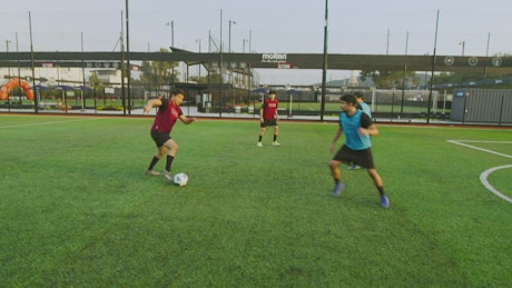 Play between two teams in a soccer match
