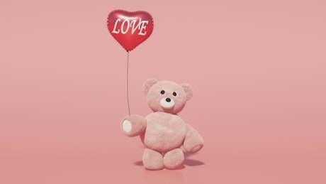 Plush teddy bear with a love heart Valentine's Day balloon.