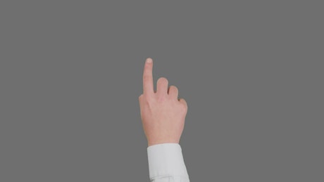 Pointing hand on grey cheker board background.