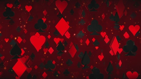 Poker figures floating on a red background