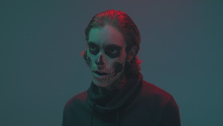 Portrait of a man disguised as a skull.