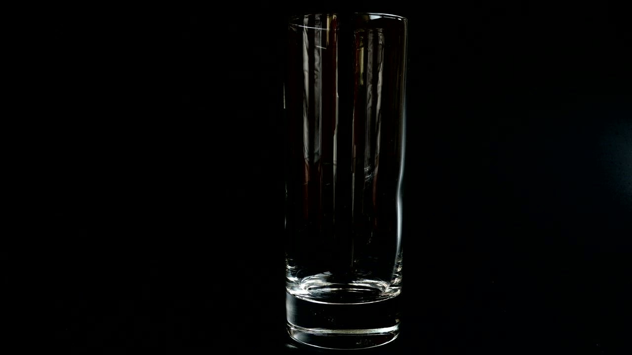 Pou LIVEDRAW ring ice and lemonade into a glass on black background