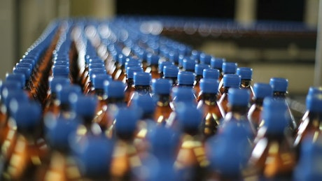 Production of sodas in a factory.