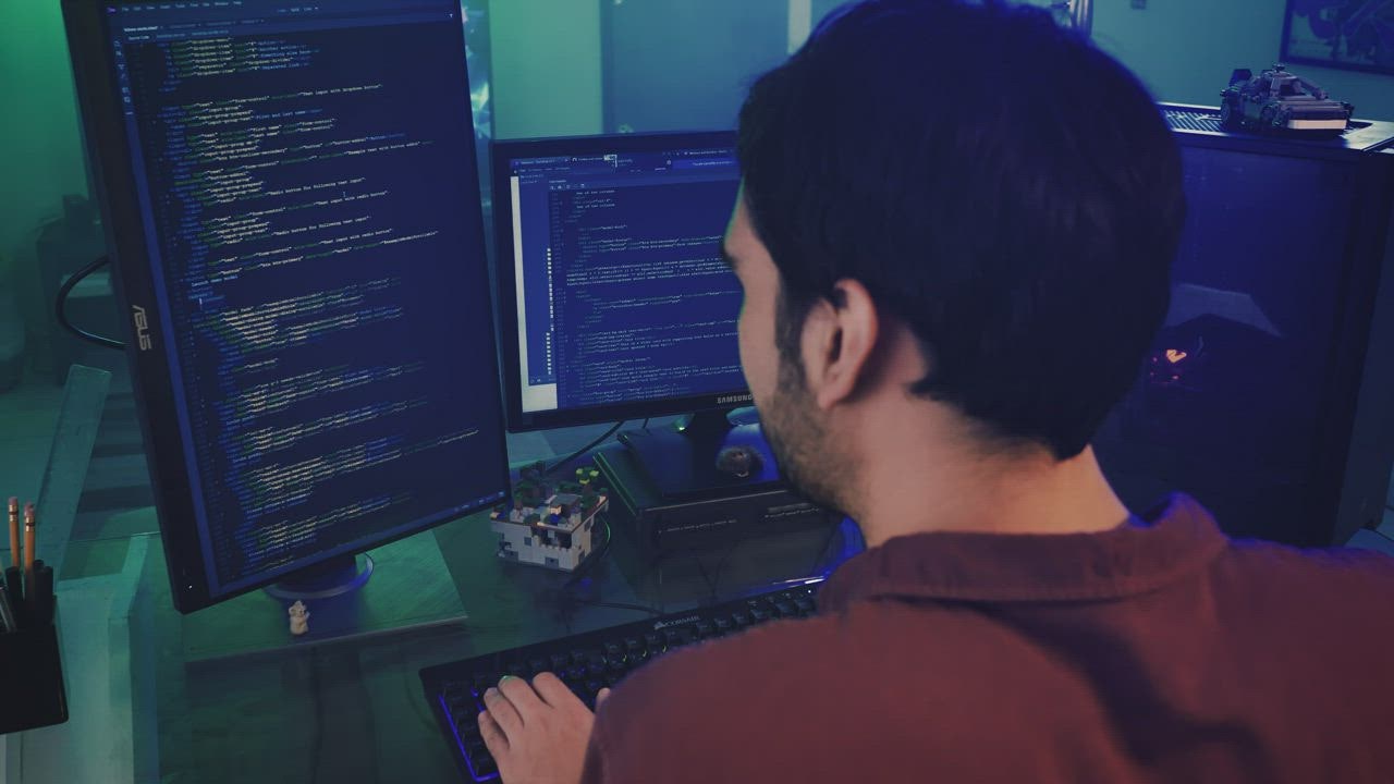 IT Programmer write code program on the , Stock Video