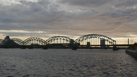 Railway bridge silhouette during sunset