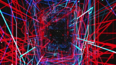 Rectangular tunnel made with colored light beams