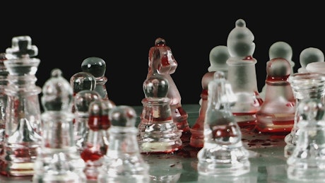 Red stained glass chess