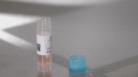 Researcher drawing liquid with a pipette
