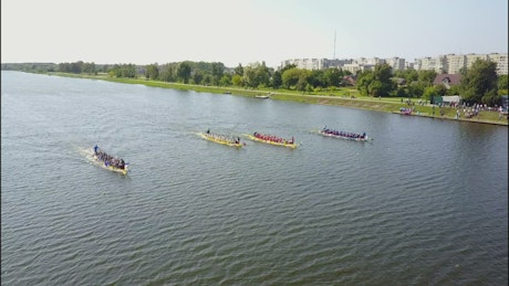 River canoe rowing competition.