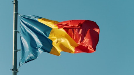 Romania flag waving in the wind.