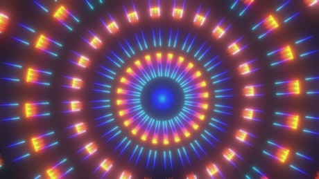 Rotating circular tunnel with blue and yellow lights