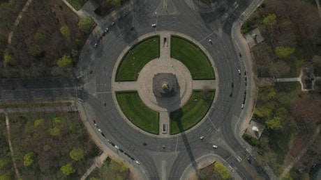 Roundabout in Berlin, aerial top shot.