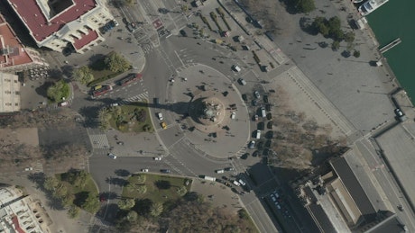 Roundabout near a dock, top aerial shot.