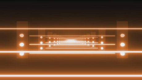 Row of parallel bars casting orange light rays.