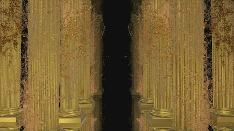 Rows of golden 3D Greek columns with creepers.