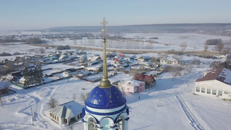 Russian Orthodox Church in the snow.