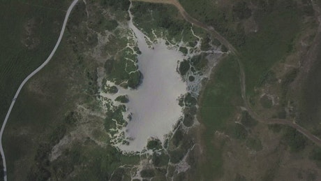 Satellite view of a lake.