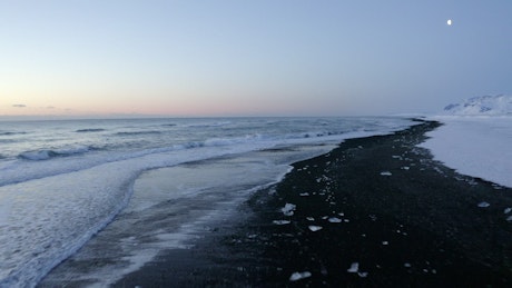 Seashore on the coast of Iceland during winter.