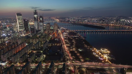 Seoul illuminated cityscape and traffic