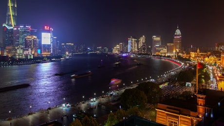 Shanghai River cityscape at night