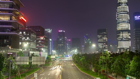 Shenzen highway and city skyscraper flashing.
