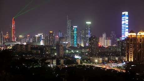 Shenzhen city landscape and buildings with light.