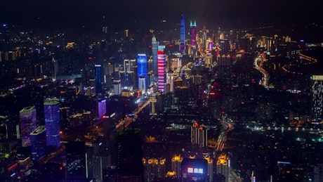 Shenzhen illuminated buildings and traffic.