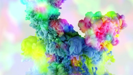 Shots of multicolored ink under water, background video.
