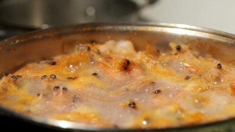 Shrimp cooking in hot water.