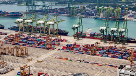 Singapore trading port and cranes time lapse.