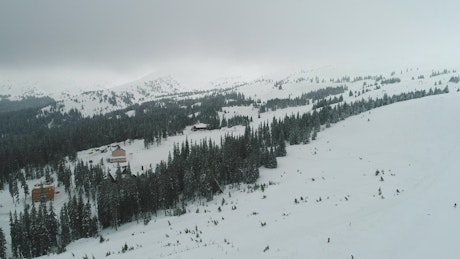 Ski area seen from the air, aerial view.