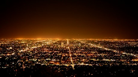 Skyline of city at night.