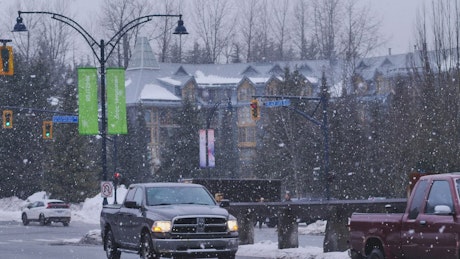 Snowing on the streets of Canada.