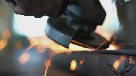 Sparks from a grinder, close up.