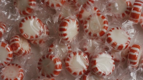 Spearmint candies in plastic packaging