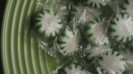 Spearmint hard candy rotating.