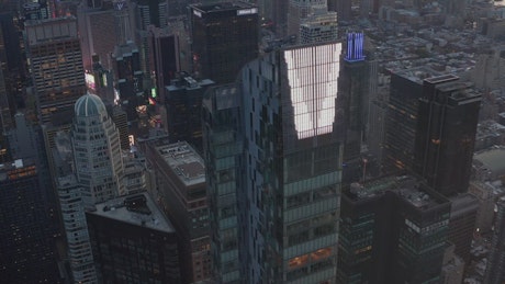 Spectacular epic shot of skyscrapers in Manhattan.