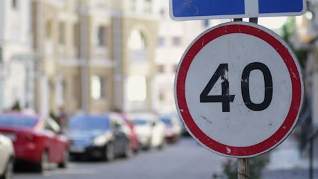 Speed limit sign in the street