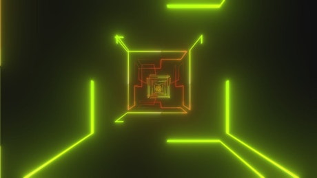 Square tunnel with neon light strokes.