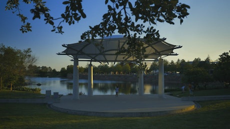 Stage in the middle of a park near a river